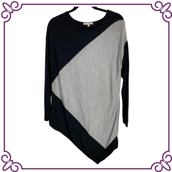 Joan Vass Studio Asymmetrical Black & Gray Long Sleeve Tunic Sweater Medium - Picture 1 of 10